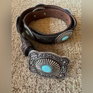 Ariat Western-style Brown Belt with Silvertone Conchos and Turquoise Size Small